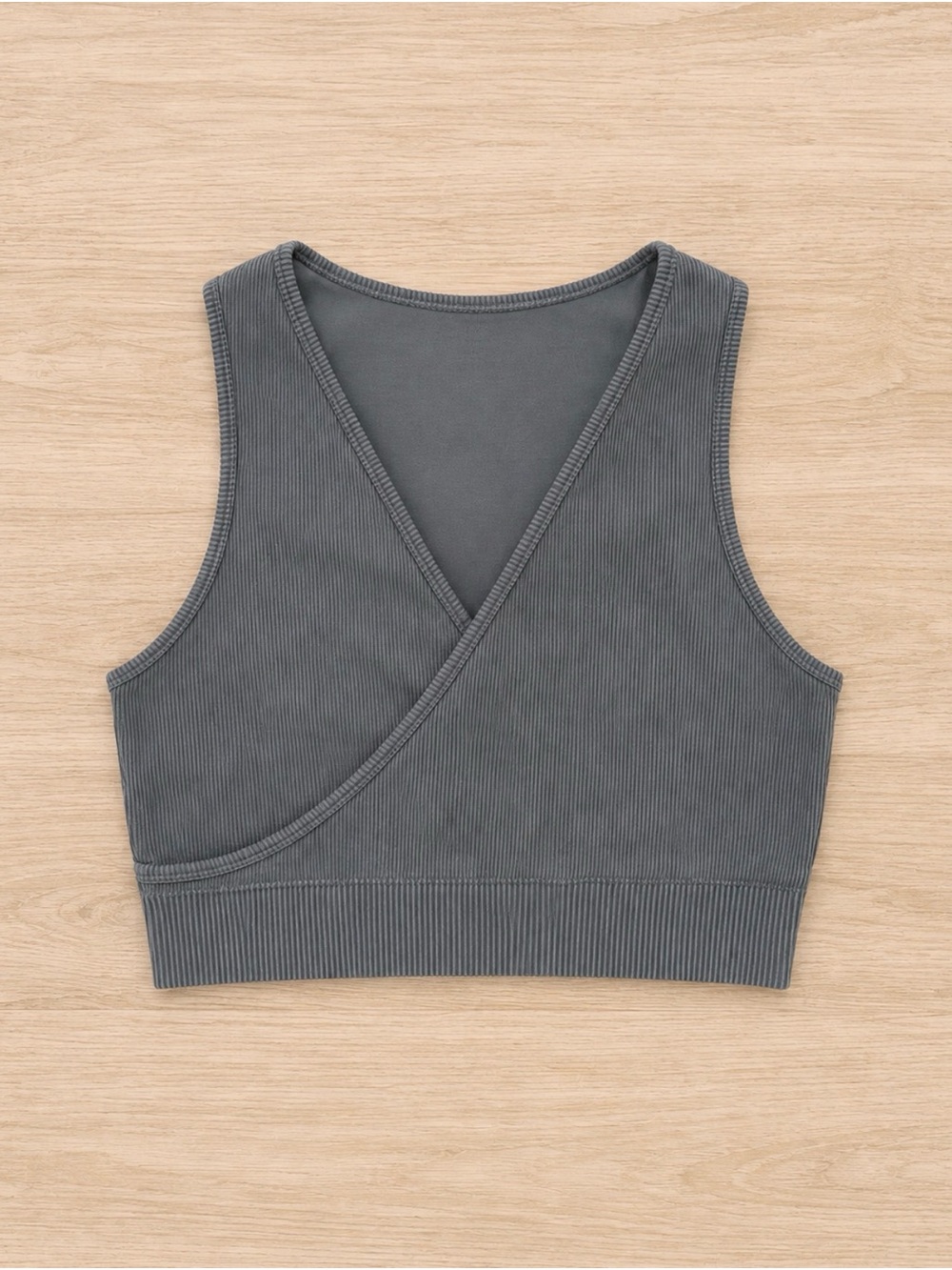 Fabletics Charcoal Ribbed Wrap Crop Tank